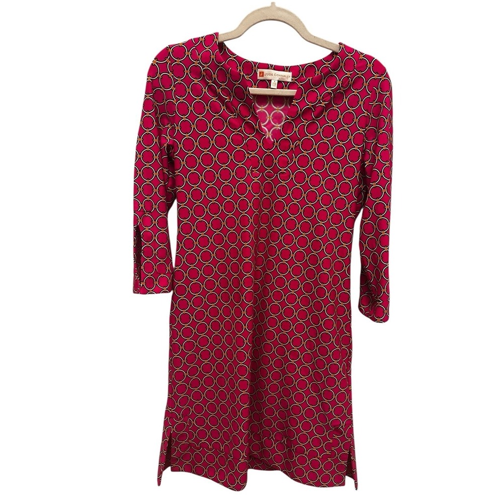 Jude Connally Megan Dress Geometric Circle Peony‎ Pink Sz Small Jude Cloth